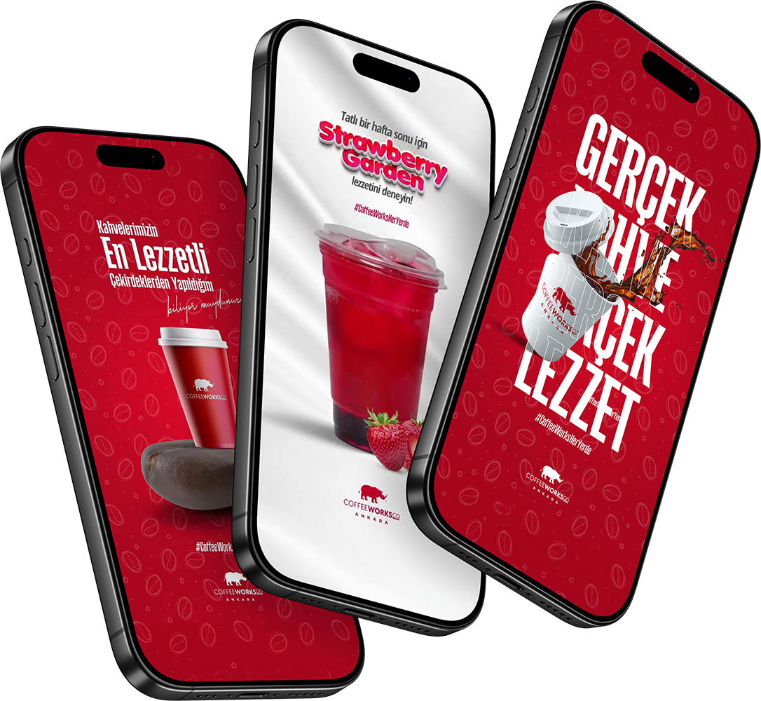 Coffee Works için hazırlanan sosyal medya çalışmasının telefon görünümü